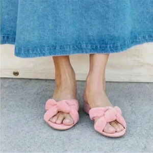Loeffler Randall Size 7 Elsie Knotted Slide Sandal Blush Pink Suede Block Heel